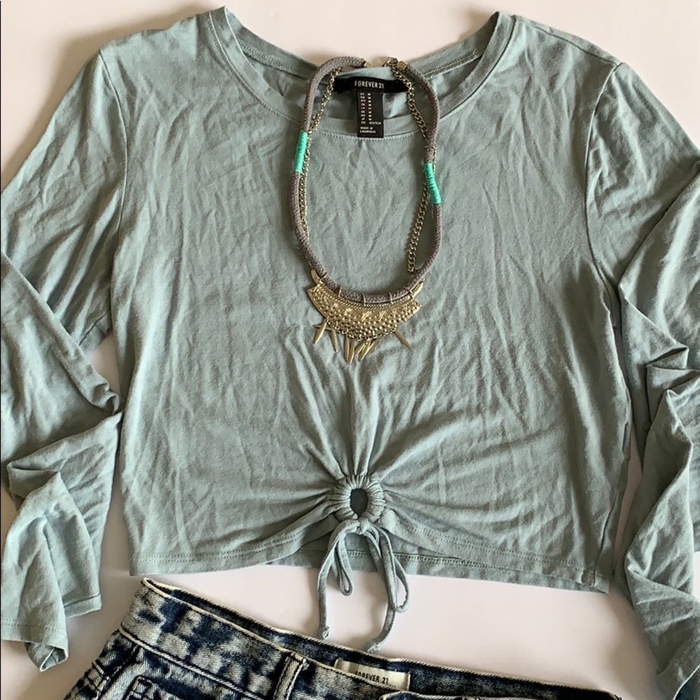 Forever 21 Light Blue Long Sleeves Crop Top